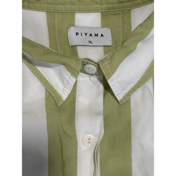 Piyama Green White Striped Button Up Shirt | 100% Rayon | Women's XL - Picture 7 of 10